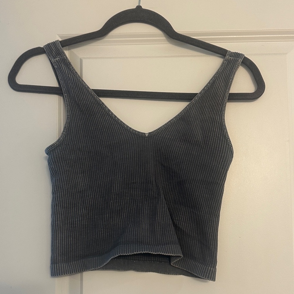 Gray Ribbed Women's Top